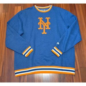 Men's 2XL New York Mets Blue New Era Heathered Royal Ringer Pullover Sweatshirt